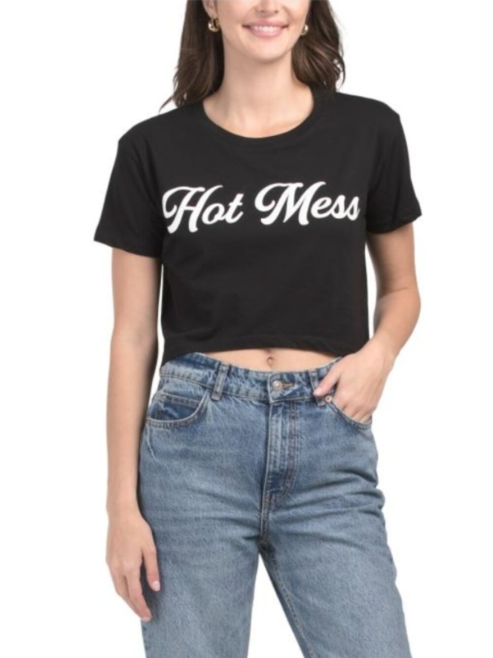 NWT Pacific & Co “Hot Mess” Cropped Black/White Short Sleeves Tee shirt